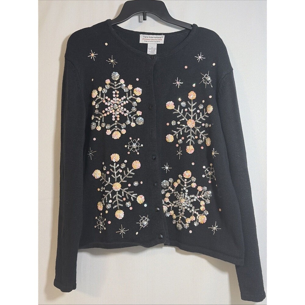 Vintage Tiara International Women's XL Snowflake Cardigan MISSING 2 BUTTONS